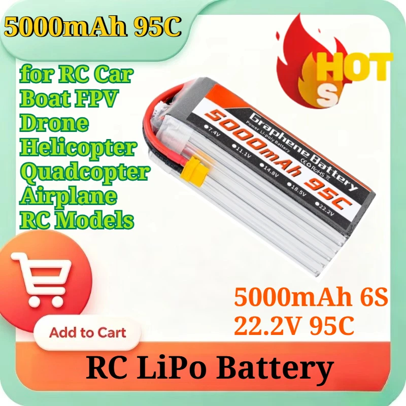 Graphene Lipo Battery 5000mAh  - 6S Lipo Battery 22.2V 5000Mah recension och pris